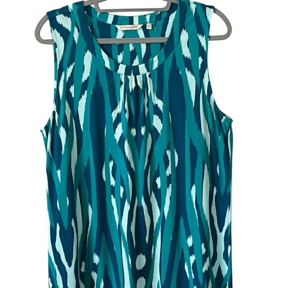 Soft Surroundings Midi Dress Sz L Pullover Shift Ruffled Cotton Modal Green Blue - Picture 3 of 8